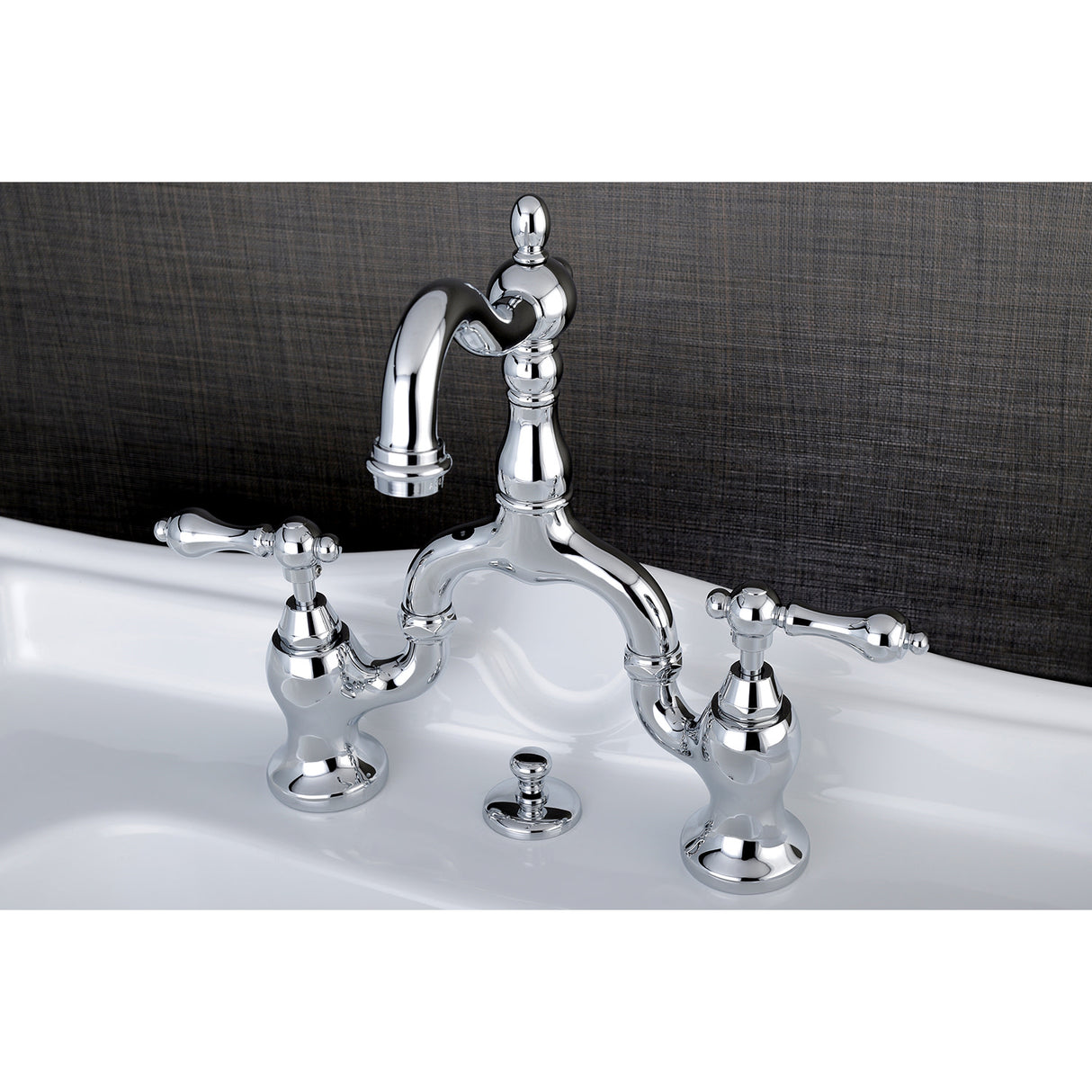 Kingston Brass KS7971AL English Country Bridge Bathroom Faucet with Brass Pop-Up, Polished Chrome