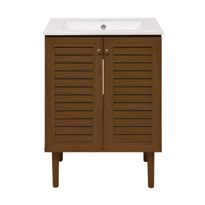 Bron 24" Freestanding Bathroom Vanity in Brown Oak with Sink Top