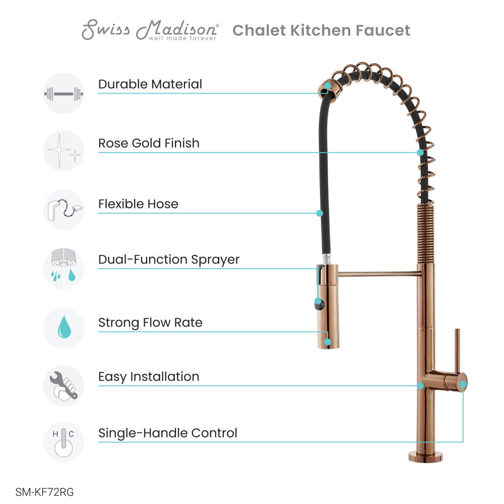 Chalet Single Handle, Pull-Down Kitchen Faucet in Rose Gold