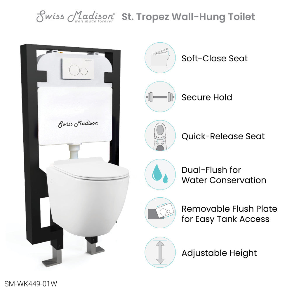 Swiss Madison Well Made Forever SM-WK449-01W - St. Tropez Wall Hung Toilet Bundle, Glossy White