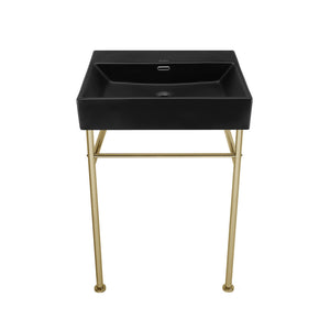 Claire 24" Rectangle Matte Black Zero Hole Console Sink with Glossy Gold Legs
