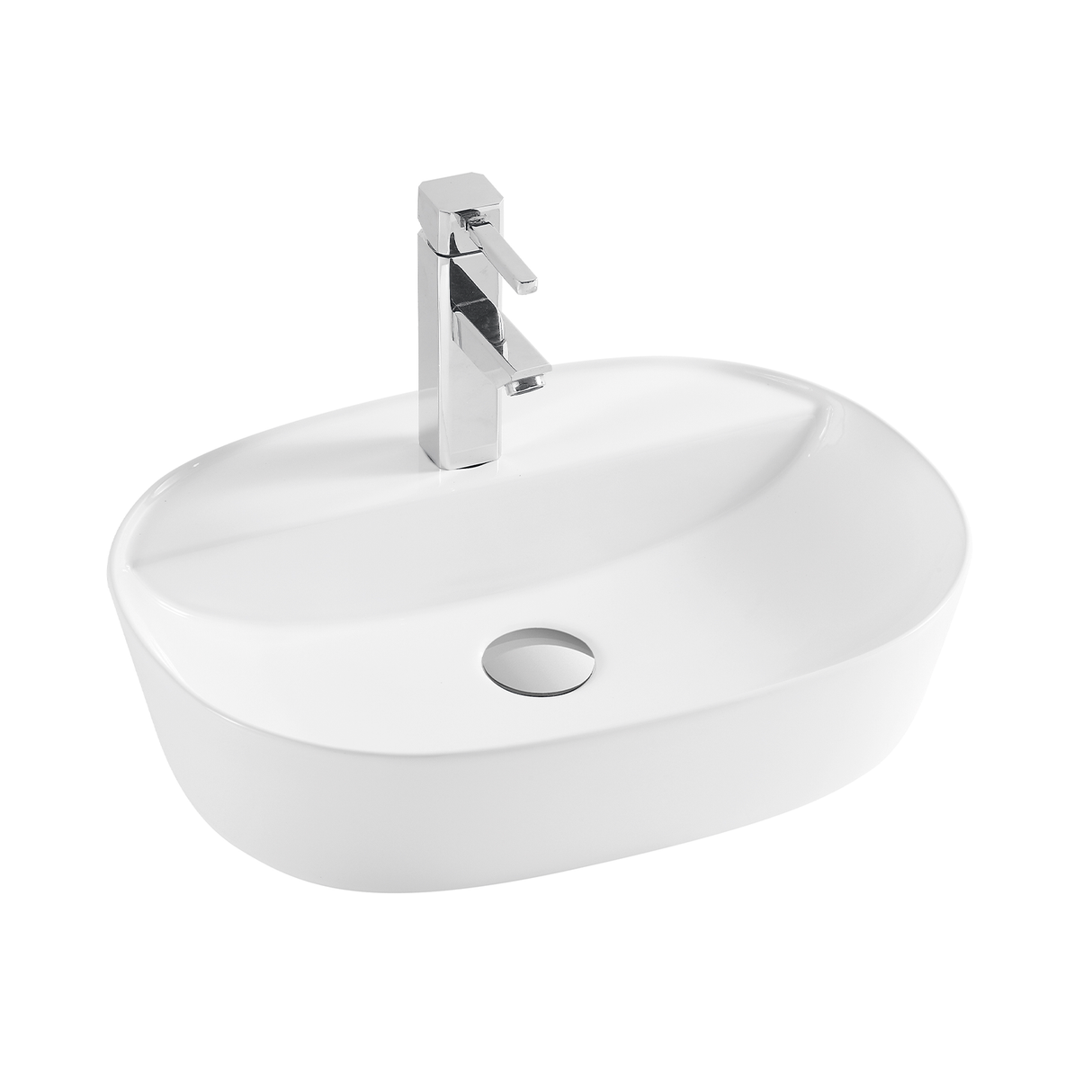 DAX Ceramic Oval Bathroom Vessel Basin, 20", White Glossy DAX-CL1291-WG