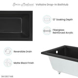 Voltaire 48"x32" Reversible Drain Drop-In Bathtub in Matte Black