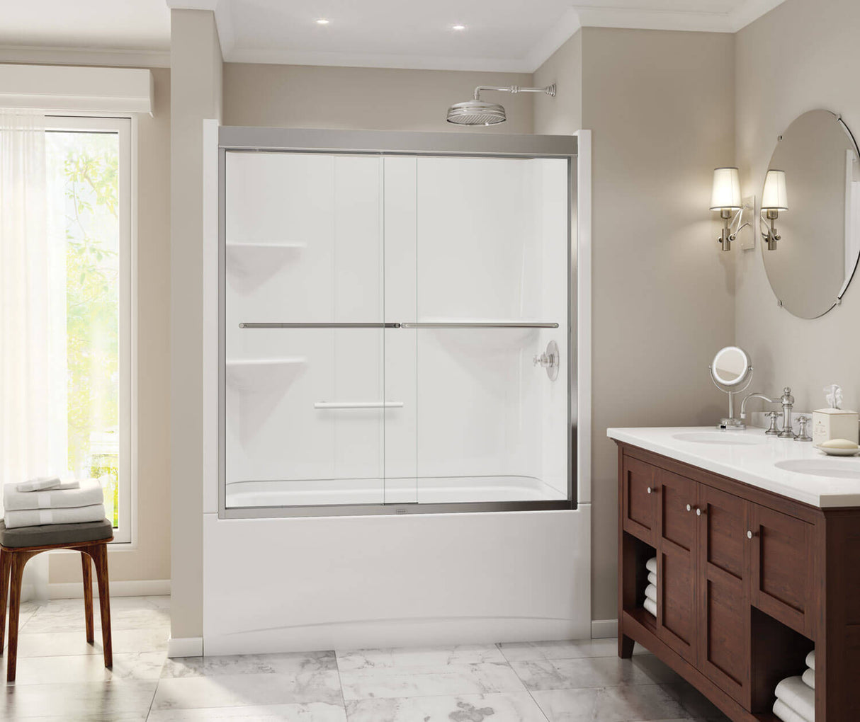 MAAX 105915-SR-000-001 Camelia TS-6032 Acrylic Alcove Right-Hand Drain Two-Piece Tub Shower in White