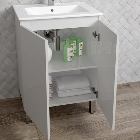 DAX Sunset Engineered Wood and Porcelain Onix Basin with Vanity, 24", Glossy White DAX-SUN012411-ONX