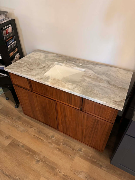 KCD Oslo 48" Walnut Vanity – Sleek Modern Design with Fantasy Brown Natural Stone Top