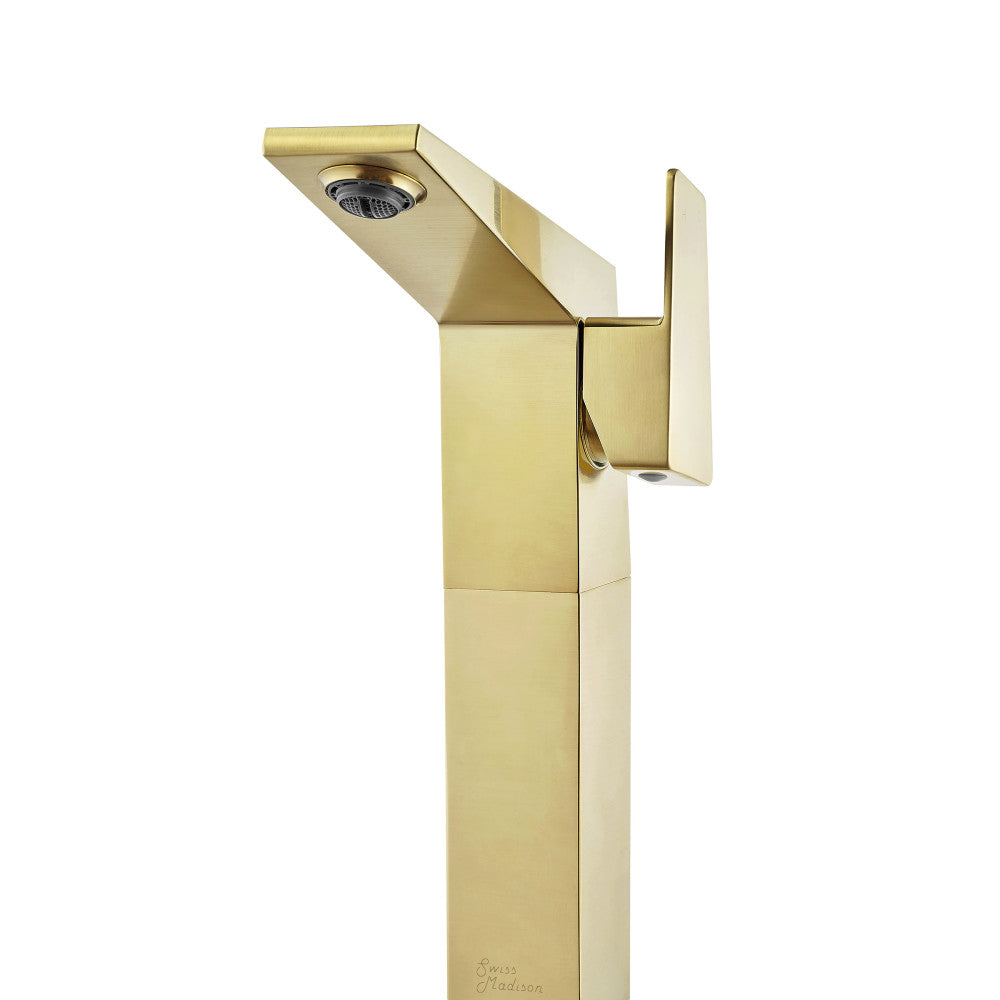 Carre Single Hole, Single-Handle, High Arc Bathroom Faucet in Brushed Gold