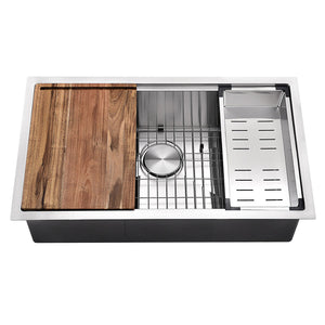 DAX Stainless Steel Handmade Workstation with the Single Bowl Undermount Kitchen Sink, Brushed Stainless Steel DAX-WS3019-R10