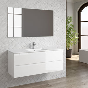 DAX Pasadena Engineered Wood and Porcelain Onix Basin with Vanity Cabinet, 48", Glossy White DAX-PAS014811-ONX