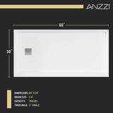 ANZZI SB-AZ101L ALEXANDER 60 in. x 30 in. Left Drain Shower Base in White