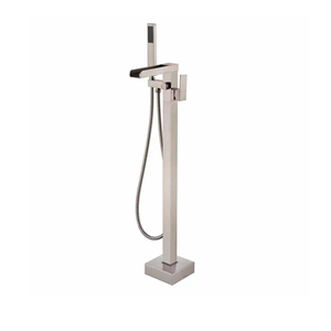 DAX Brass Freestanding Tub Filler with Hand Shower and Waterfall Spout, Brushed Nickel DAX-8853-BN