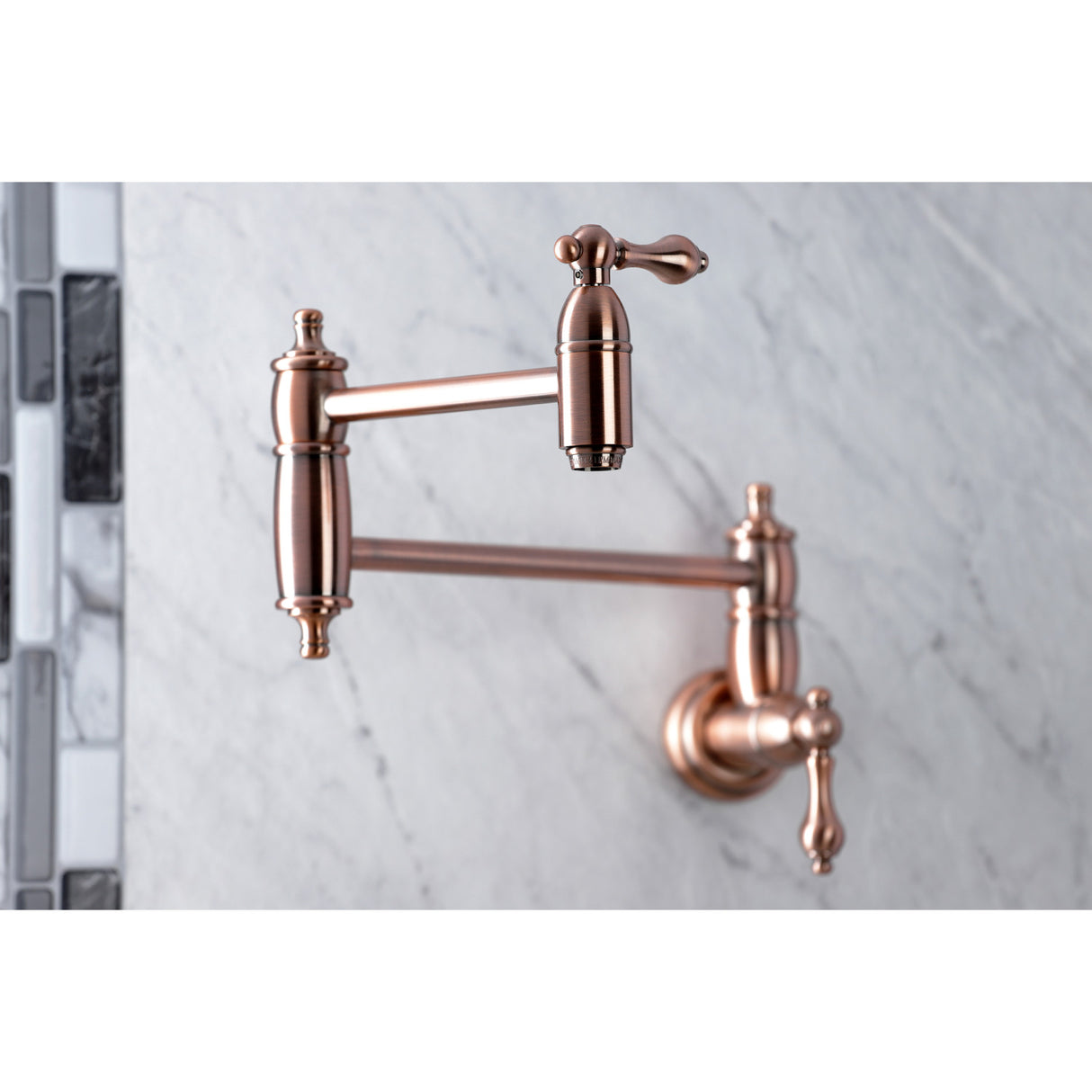 Kingston Brass KS310ALAC Restoration Wall Mount Pot Filler Kitchen Faucet, Antique Copper