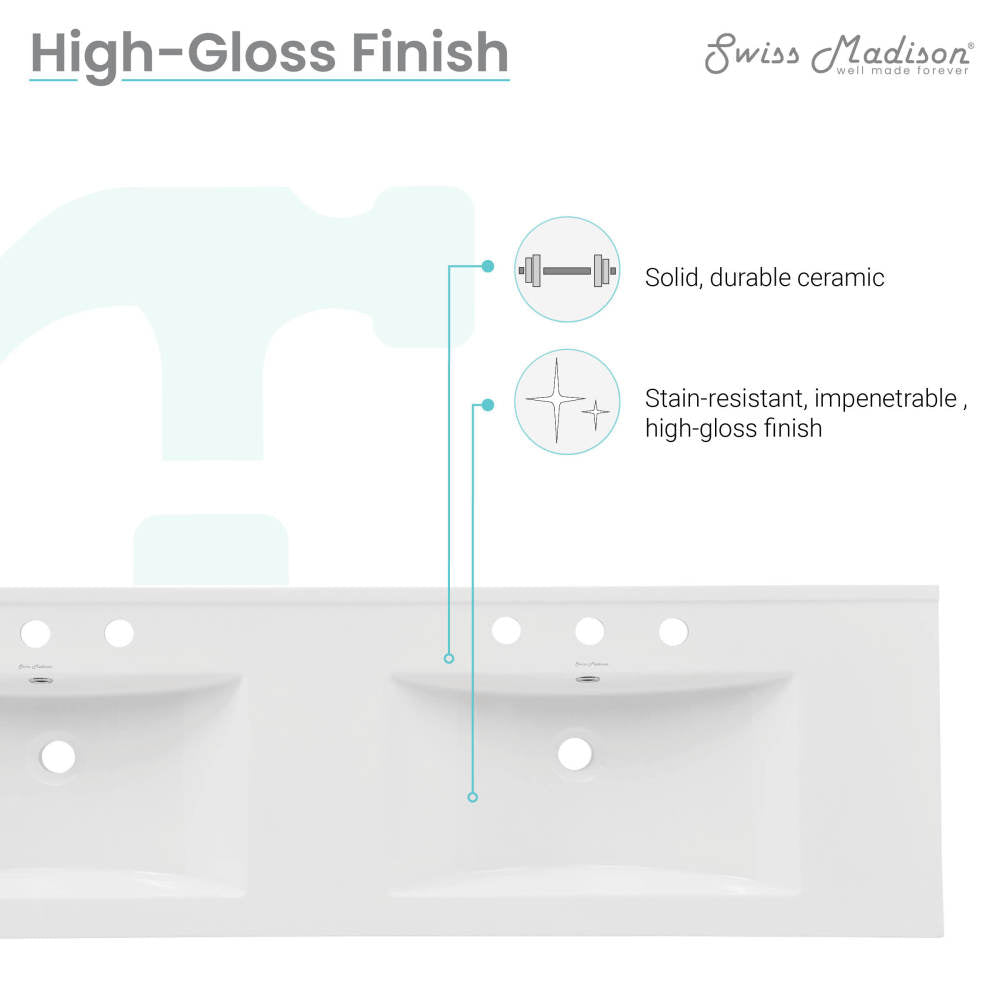 60 inch Vanity Top Bathroom Sink with 3 Holes