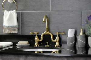 Kingston Brass KS7997AL English Country Bridge Bathroom Faucet with Brass Pop-Up, Brushed Brass