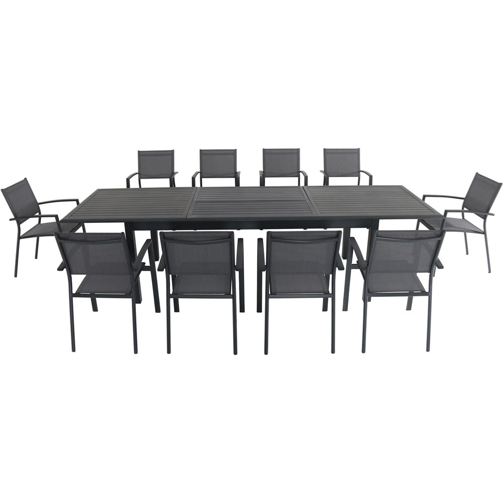 Hanover DAWDN11PC-GRY Dawson11pc: 10 Aluminum Sling Chairs, 78-118" Aluminum Extension Table