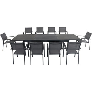 Hanover DAWDN11PC-GRY Dawson11pc: 10 Aluminum Sling Chairs, 78-118" Aluminum Extension Table
