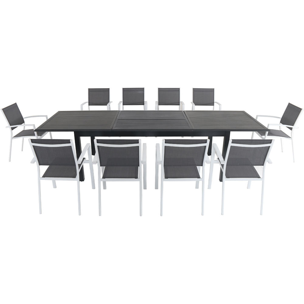 Hanover DAWDN11PC-WHT Dawson11pc: 10 Aluminum Sling Chairs, 78-118" Aluminum Extension Table