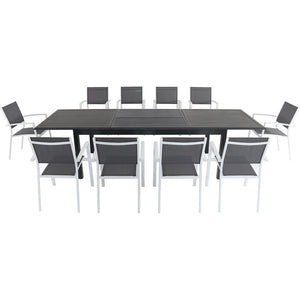 Hanover DAWDN11PC-WHT Dawson11pc: 10 Aluminum Sling Chairs, 78-118" Aluminum Extension Table