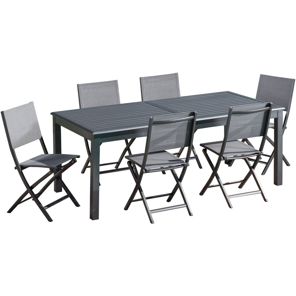 Hanover DAWDN7PCFD-GRY Dawson7pc: 6 Aluminum Sling Folding Chairs, 78-118" Alum Extension Table