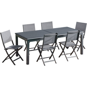 Hanover DAWDN7PCFD-GRY Dawson7pc: 6 Aluminum Sling Folding Chairs, 78-118" Alum Extension Table