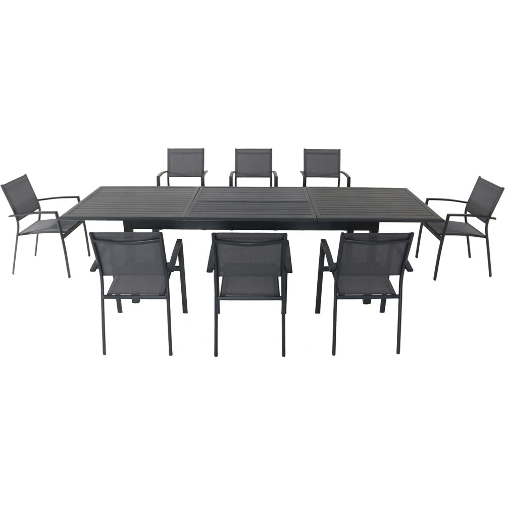 Hanover DAWDN9PC-GRY Dawson9pc: 8 Aluminum Sling Chairs, 78-118" Aluminum Extension Table