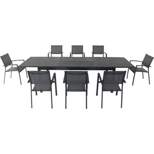 Hanover DAWDN9PC-GRY Dawson9pc: 8 Aluminum Sling Chairs, 78-118" Aluminum Extension Table