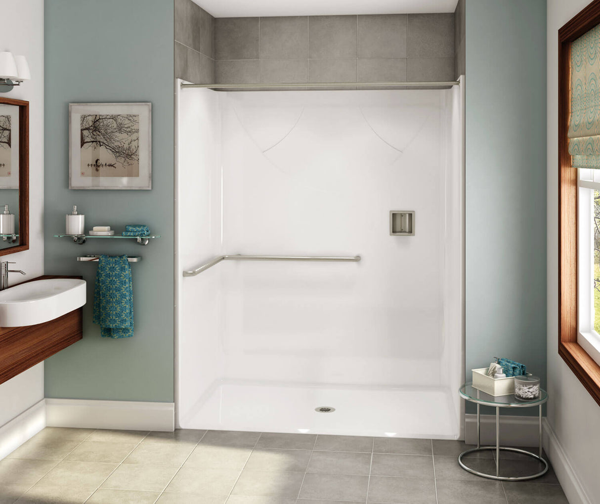 MAAX 106078-000-002-113 OPS-6036-RS - ADA L-Bar AcrylX Alcove Center Drain One-Piece Shower in White