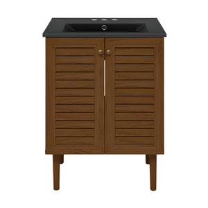 Bron 24" Freestanding Bathroom Vanity in Brown Oak with Black 3-Hole Centerset Sink Top