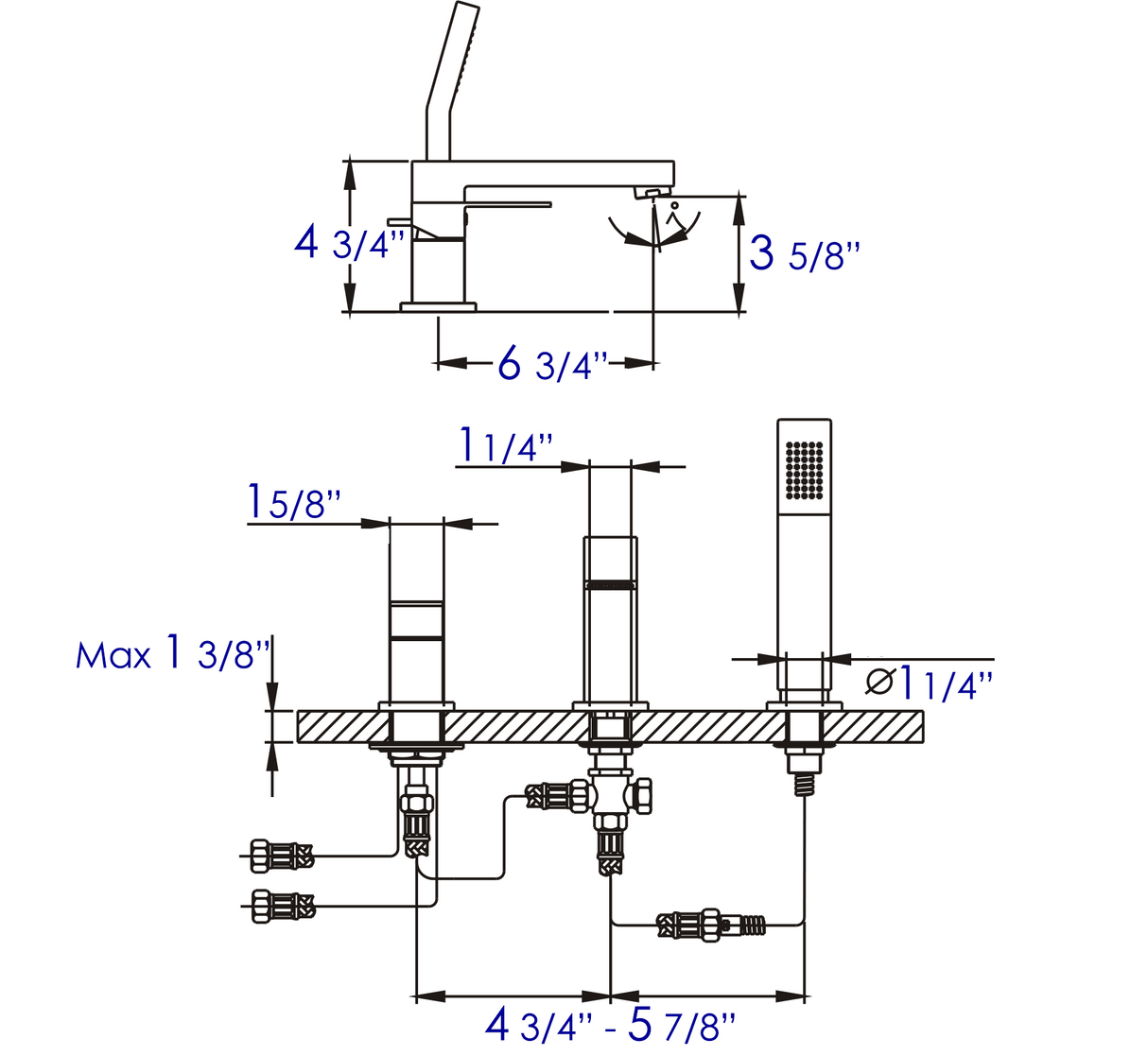 Black Matte 3 Hole Deck Mounted Tub Filler with Hand Held