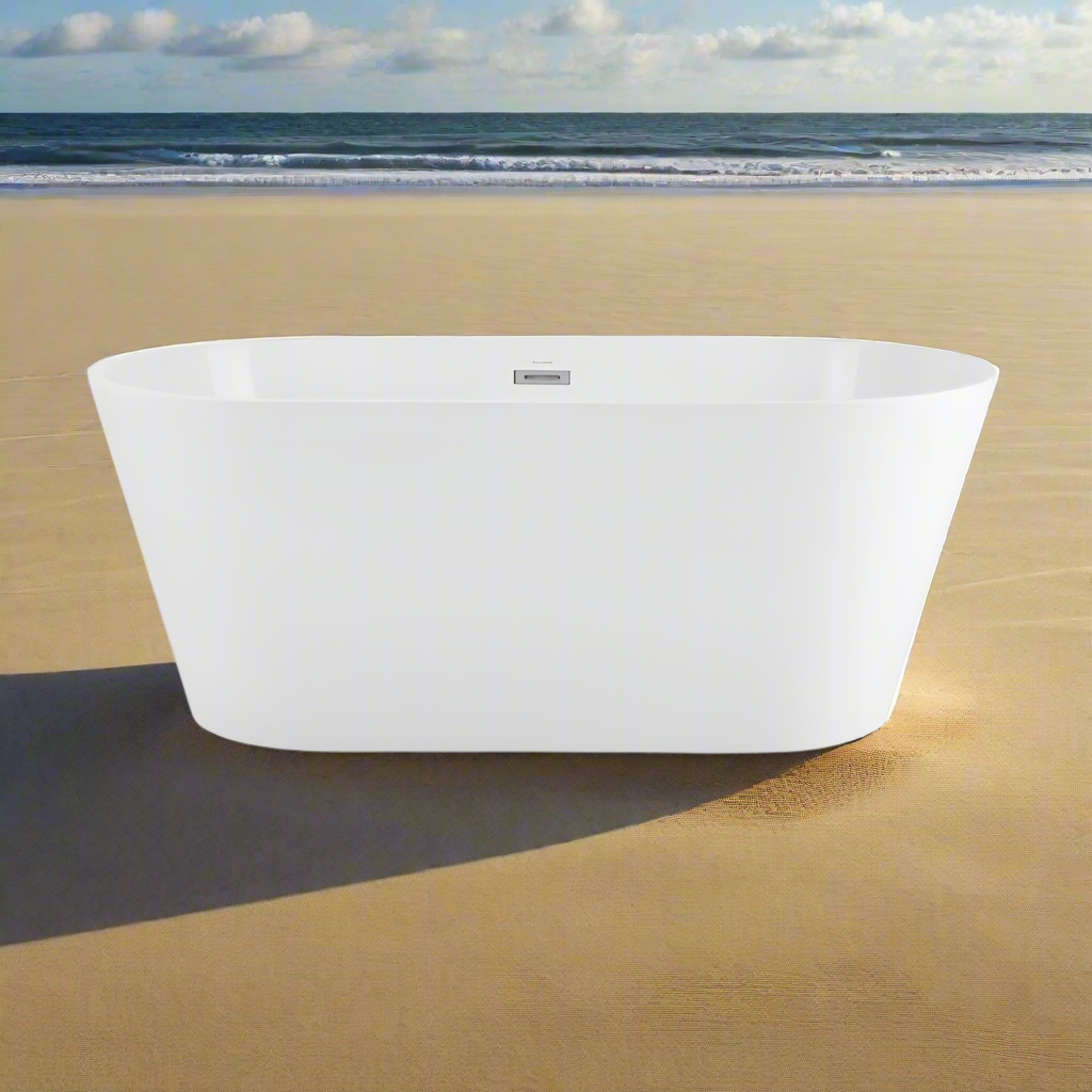 PoshHaus 60" Freestanding White Acrylic Soaking Bathtub with Center Drain and Overflow