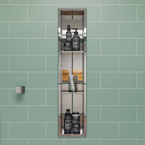 ALFI brand 8 x 36 Polished Stainless Steel Vertical Triple Shelf Bath Shower Niche