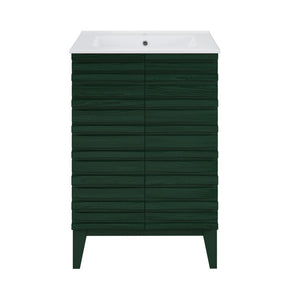 Cascade 24" Freestanding Bathroom Vanity in Green Oak with Sink Top