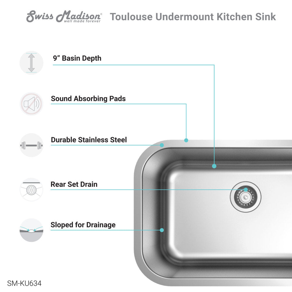 Toulouse 27 x 18 Stainless Steel, Single Basin, Undermount Kitchen Sink