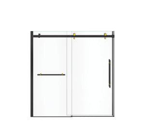 MAAX 138485-900-380-000 Vela 56 ½-59 x 59 in. 8 mm Sliding Tub Door with Towel Bar for Alcove Installation with Clear glass in Matte Black and Brushed Gold