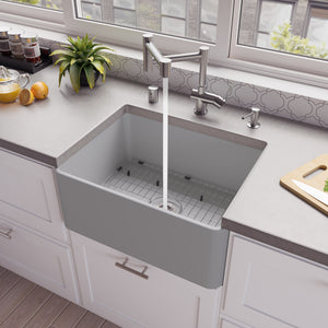 Gray Matte Smooth Apron 24" x 18" Single Bowl Fireclay Farm Sink