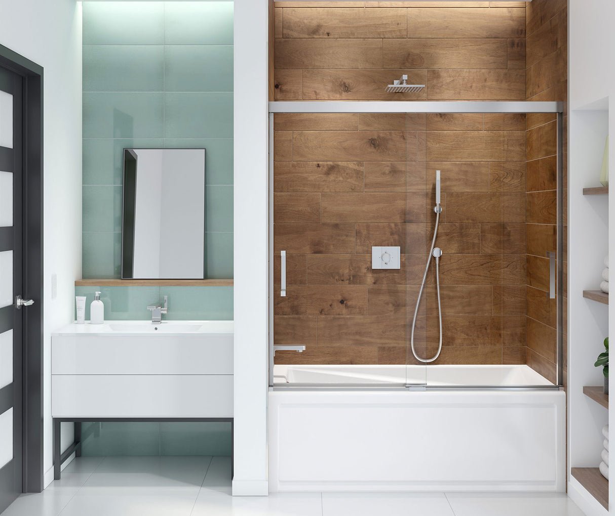 MAAX 139354-900-084-000 Incognito 56-59 x 56 3/4 in. 8 mm Bypass Tub Door for Alcove Installation with Clear glass in Chrome