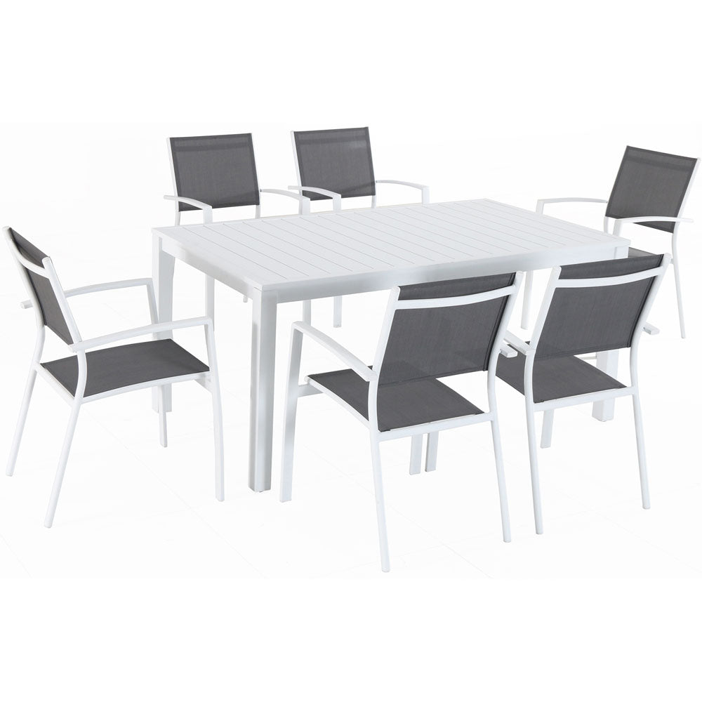 Hanover DELDNS7PC-WW Del Mar7pc: 6 Aluminum Sling Chairs, 63x35" Aluminum Slat Table