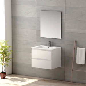 DAX Pasadena Engineered Wood and Porcelain Onix Basin with Single Vanity Cabinet, 24", Glossy White DAX-PAS012411-ONX
