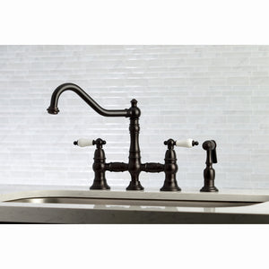 Kingston Brass KS3275PLBS Restoration 8-Inch Bridge Kitchen Faucet with Sprayer, Oil Rubbed Bronze