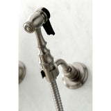 Kingston Brass KS1268AXBS Heritage Wall Mount Bridge Kitchen Faucet with Brass Sprayer, Brushed Nickel