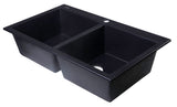 ALFI brand AB3420DI-BLA Black 34" Drop-In Double Bowl Granite Composite Kitchen Sink