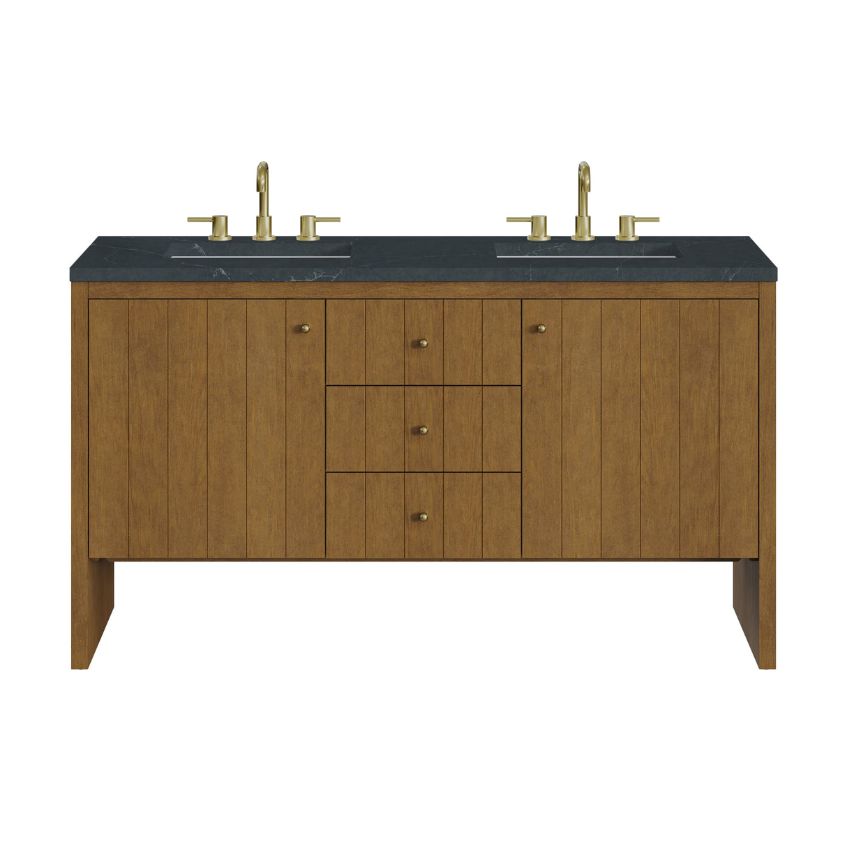 Hudson 60" Double Vanity, Honey Oak w/ 3 CM Charcoal Soapstone Silestone Top