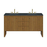 Hudson 60" Double Vanity, Honey Oak w/ 3 CM Charcoal Soapstone Silestone Top