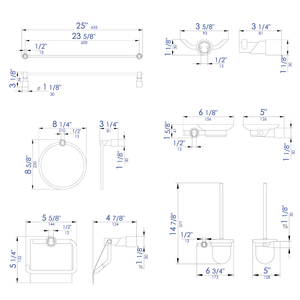 ALFI brand AB9508-PC Polished Chrome 6 Piece Matching Bathroom Accessory Set