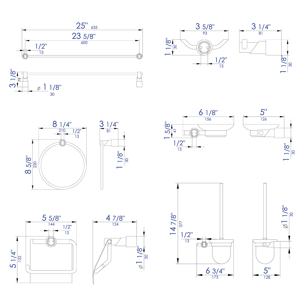 ALFI brand AB9508-BN Brushed Nickel 6 Piece Matching Bathroom Accessory Set