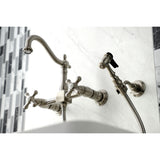 Kingston Brass KS1268AXBS Heritage Wall Mount Bridge Kitchen Faucet with Brass Sprayer, Brushed Nickel