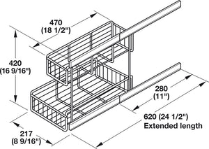 Häfele 545.48.239 Base Pull-Out, Under Sink Storage, Steel, (W x D x H): 8 9/16" x 18 1/2" x 16 9/16"