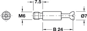 Häfele 262.27.941 Connecting Bolt, Minifix® S100, with thread M6, Bolt hole 8 mm, bolt head Ø 7 mm, Drilling distance B: 24 mm, galvanized, thread length L: 12 mm