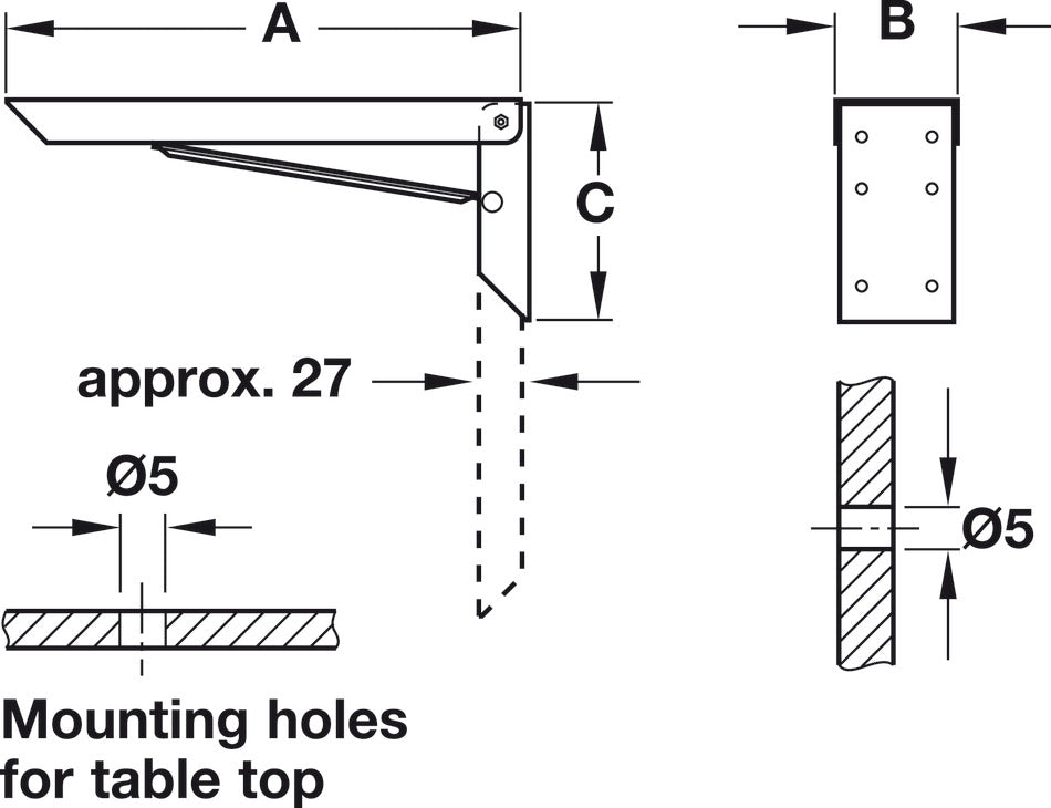 Häfele 287.54.726 Folding Bracket, with Locking Device, 100 kg, Steel, Dimensions (AxBxC): 250 x 61 x 115 mm, white coated