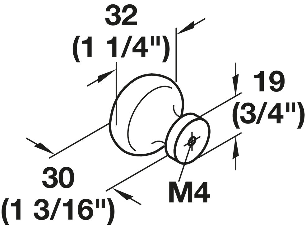Häfele 196.74.107 Knob, Ø (1 1/4") 32 mm, Wood, Maple